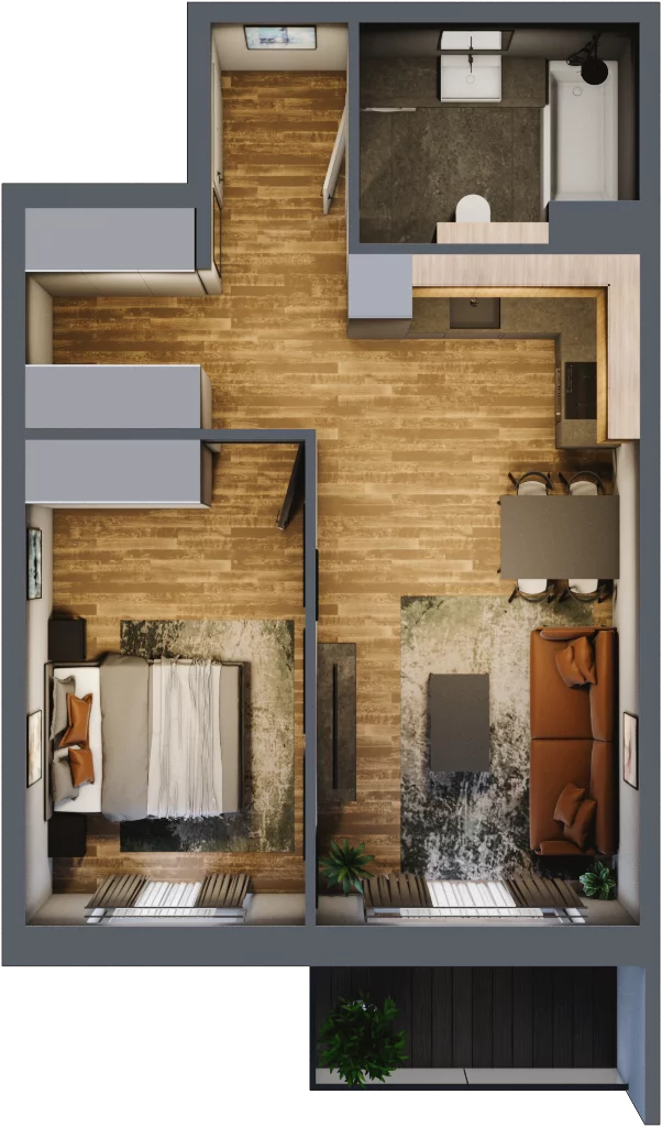 2 pokoje, mieszkanie 44,71 m², piętro 2, oferta nr M 20A, Stary Dworzec, Kartuzy, ul. Dworcowa