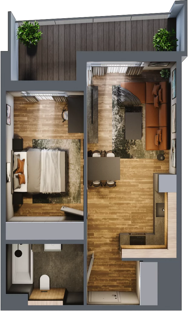 2 pokoje, mieszkanie 42,64 m², piętro 1, oferta nr M 2A, Stary Dworzec, Kartuzy, ul. Dworcowa