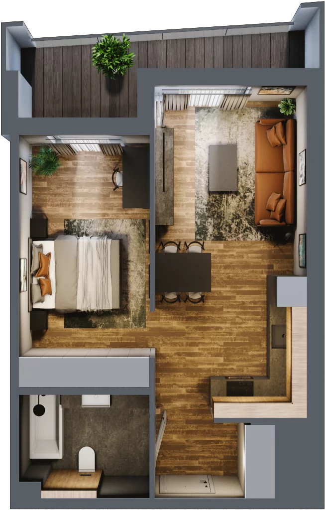 2 pokoje, mieszkanie 42,36 m², piętro 1, oferta nr M 1A, Stary Dworzec, Kartuzy, ul. Dworcowa