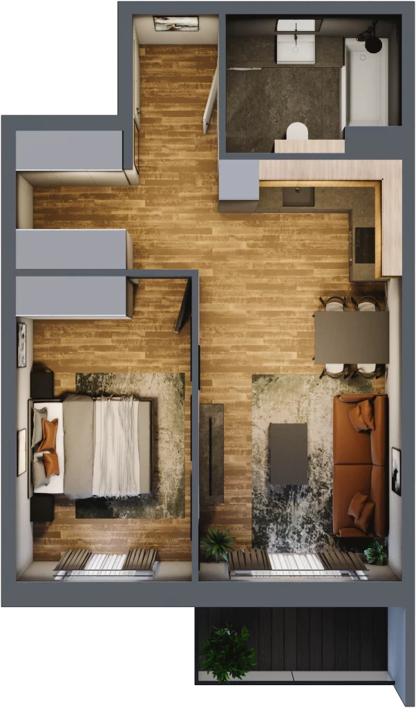 2 pokoje, mieszkanie 44,57 m², piętro 1, oferta nr M 4A, Stary Dworzec, Kartuzy, ul. Dworcowa