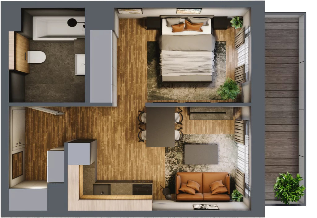 1 pokój, mieszkanie 34,56 m², piętro 1, oferta nr M 52B, Stary Dworzec, Kartuzy, ul. Dworcowa