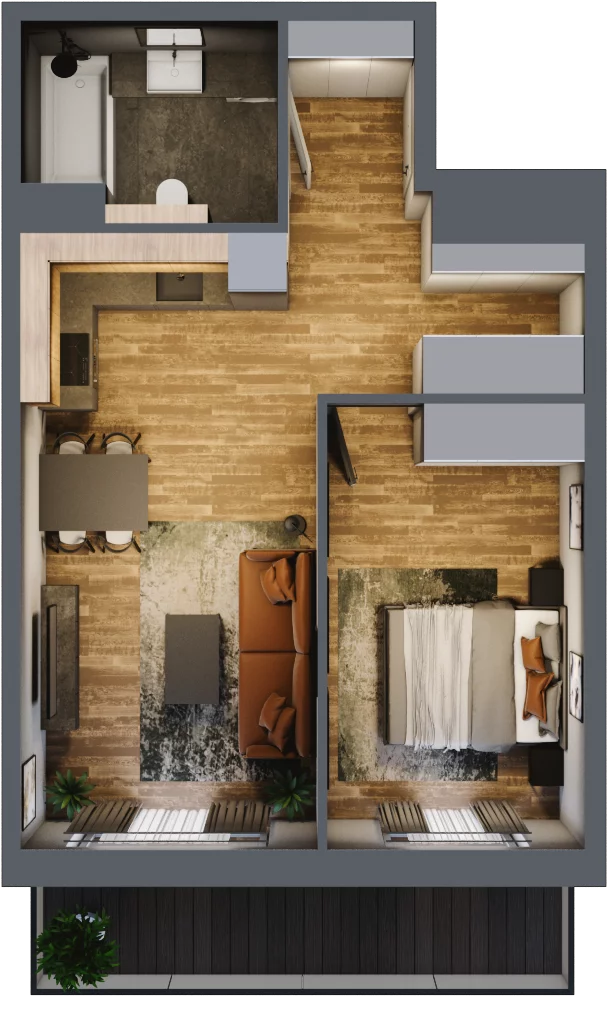 2 pokoje, mieszkanie 43,80 m², piętro 1, oferta nr M 57B, Stary Dworzec, Kartuzy, ul. Dworcowa