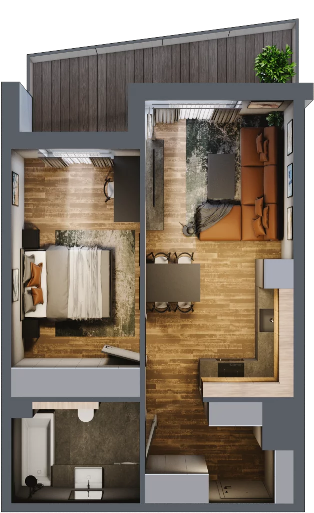 2 pokoje, mieszkanie 43,11 m², piętro 1, oferta nr M 58B, Stary Dworzec, Kartuzy, ul. Dworcowa