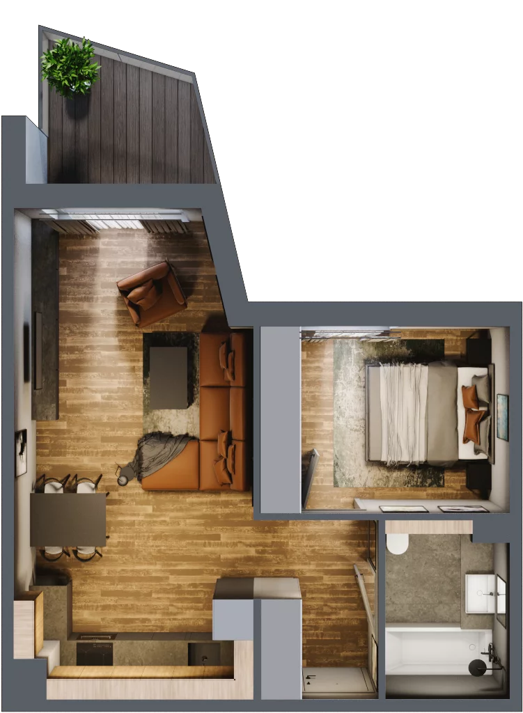 2 pokoje, mieszkanie 44,12 m², piętro 1, oferta nr M 59B, Stary Dworzec, Kartuzy, ul. Dworcowa