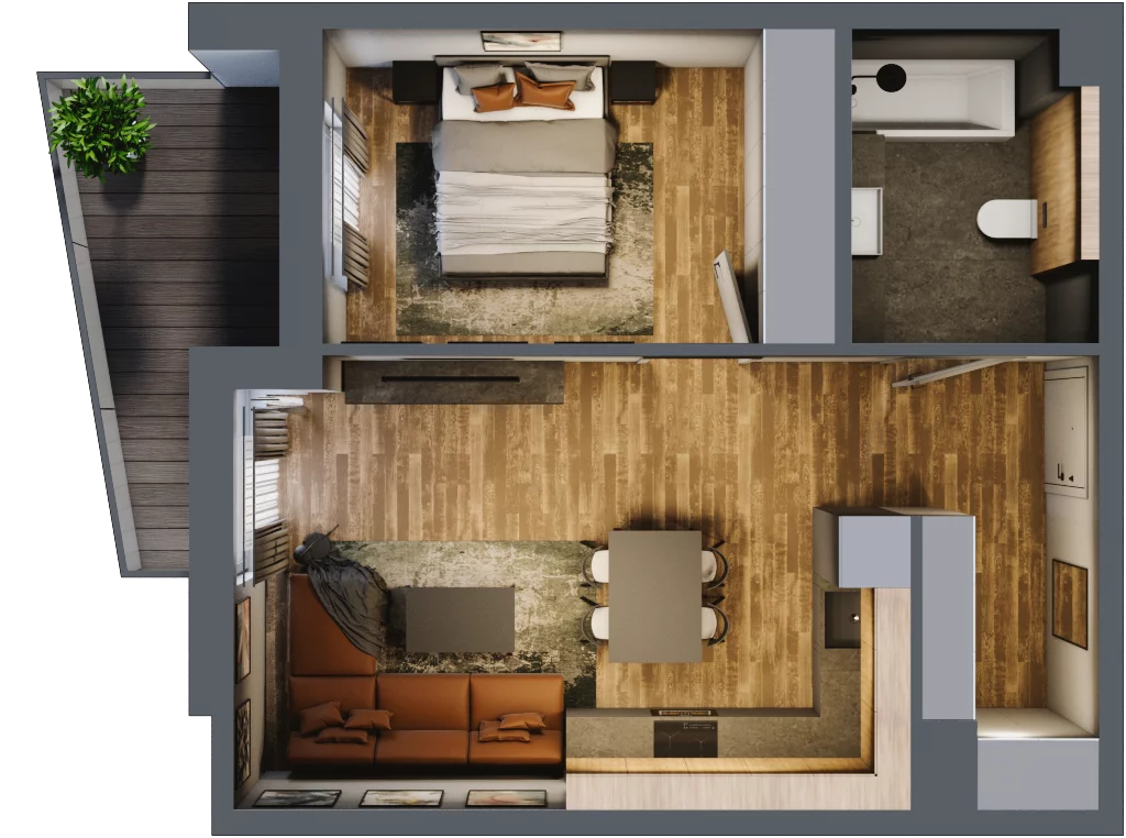 2 pokoje, mieszkanie 43,39 m², piętro 1, oferta nr M 49B, Stary Dworzec, Kartuzy, ul. Dworcowa