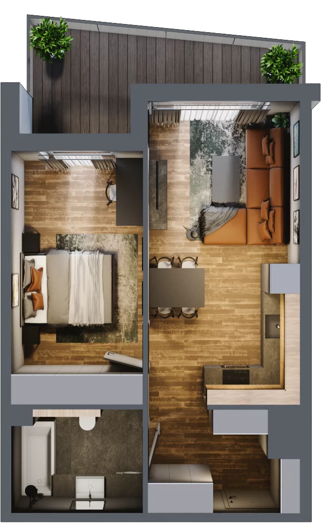 2 pokoje, mieszkanie 42,57 m², piętro 3, oferta nr M 80B, Stary Dworzec, Kartuzy, ul. Dworcowa