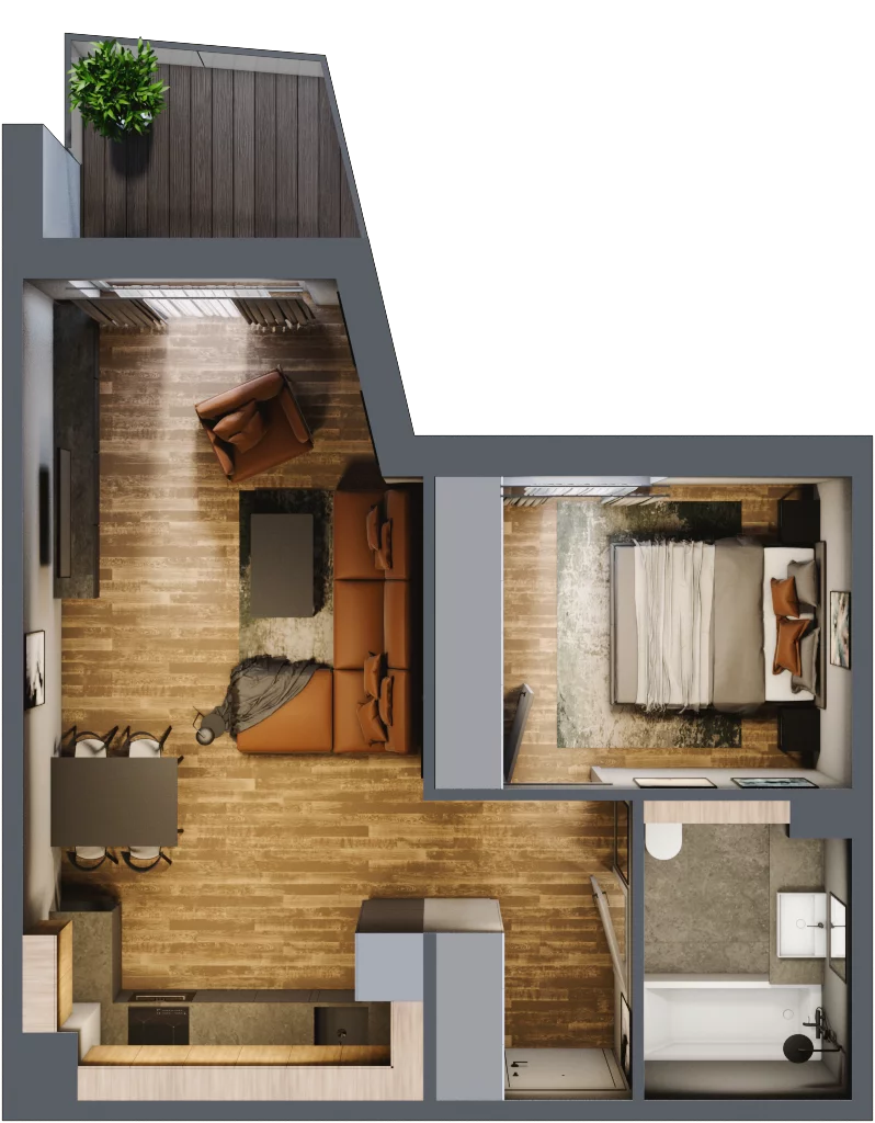 2 pokoje, mieszkanie 44,12 m², piętro 3, oferta nr M 81B, Stary Dworzec, Kartuzy, ul. Dworcowa