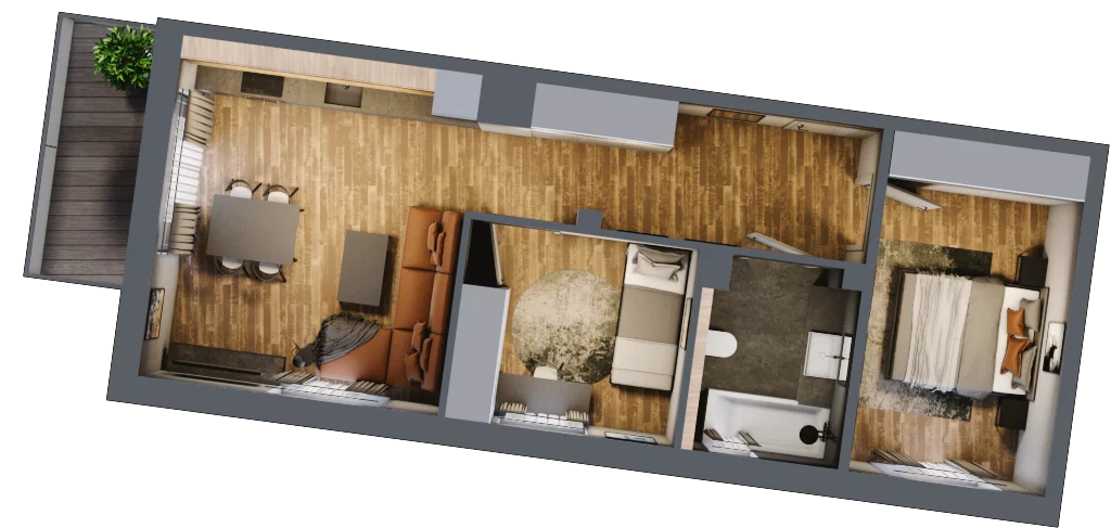 3 pokoje, mieszkanie 51,97 m², piętro 2, oferta nr M 85C, Stary Dworzec, Kartuzy, ul. Dworcowa