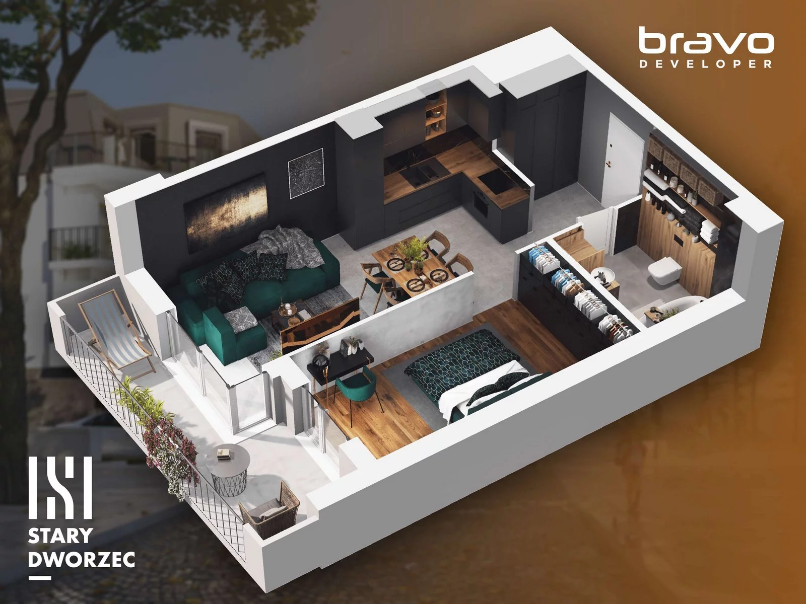 2 pokoje, apartament 42,36 m², piętro 1, oferta nr M 1A, Stary Dworzec, Kartuzy, ul. Dworcowa