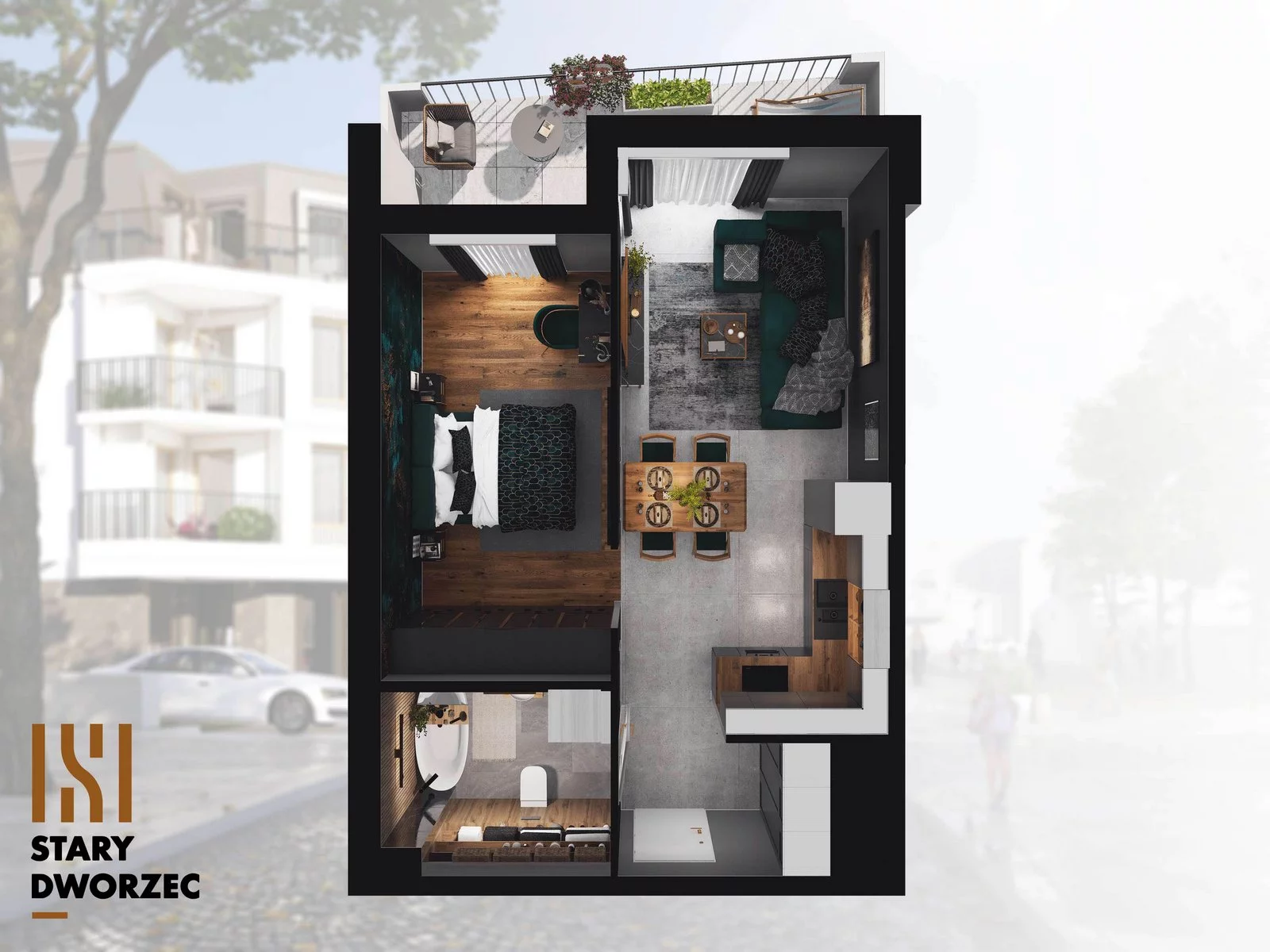 2 pokoje, apartament 42,36 m², piętro 1, oferta nr M 1A, Stary Dworzec, Kartuzy, ul. Dworcowa