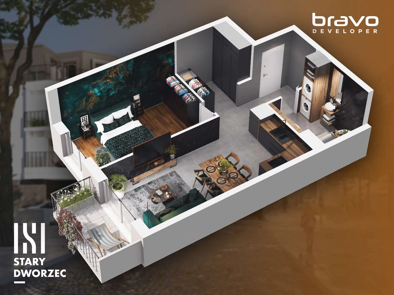 2 pokoje, mieszkanie 44,71 m², piętro 2, oferta nr M 20A, Stary Dworzec, Kartuzy, ul. Dworcowa