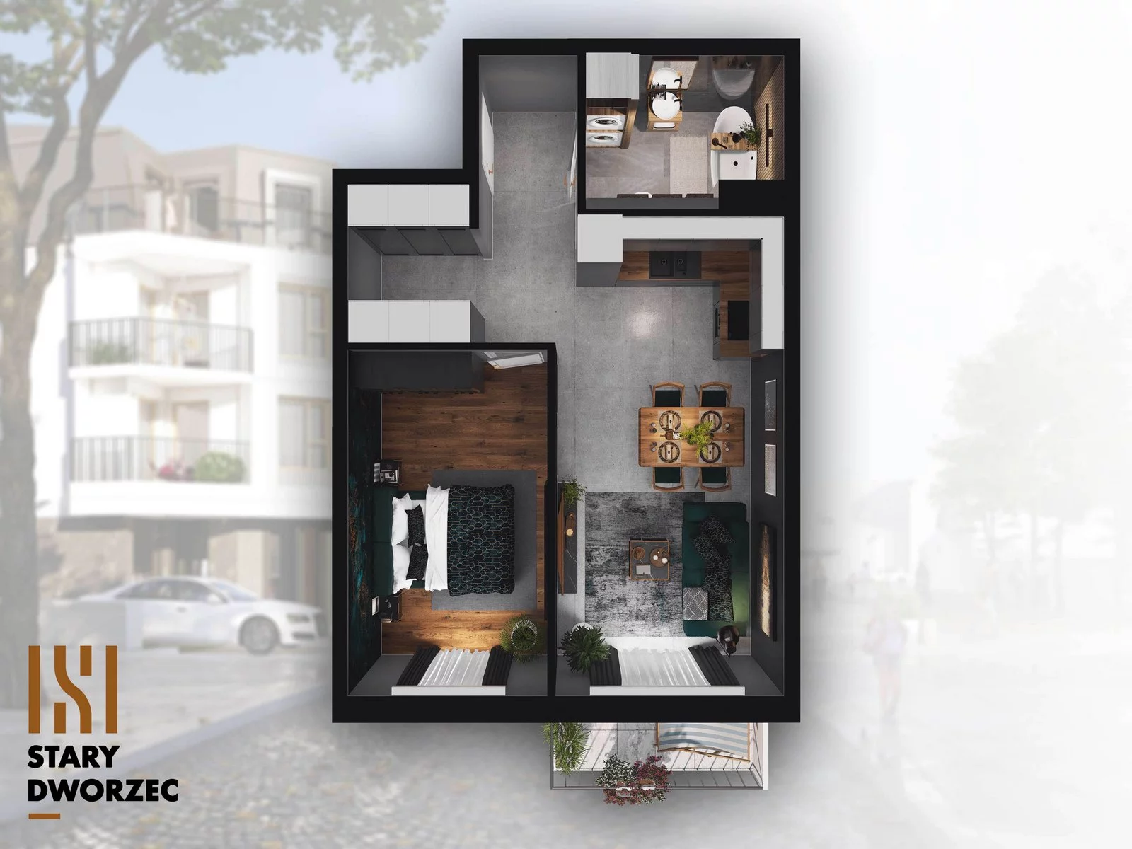 2 pokoje, mieszkanie 44,71 m², piętro 2, oferta nr M 20A, Stary Dworzec, Kartuzy, ul. Dworcowa