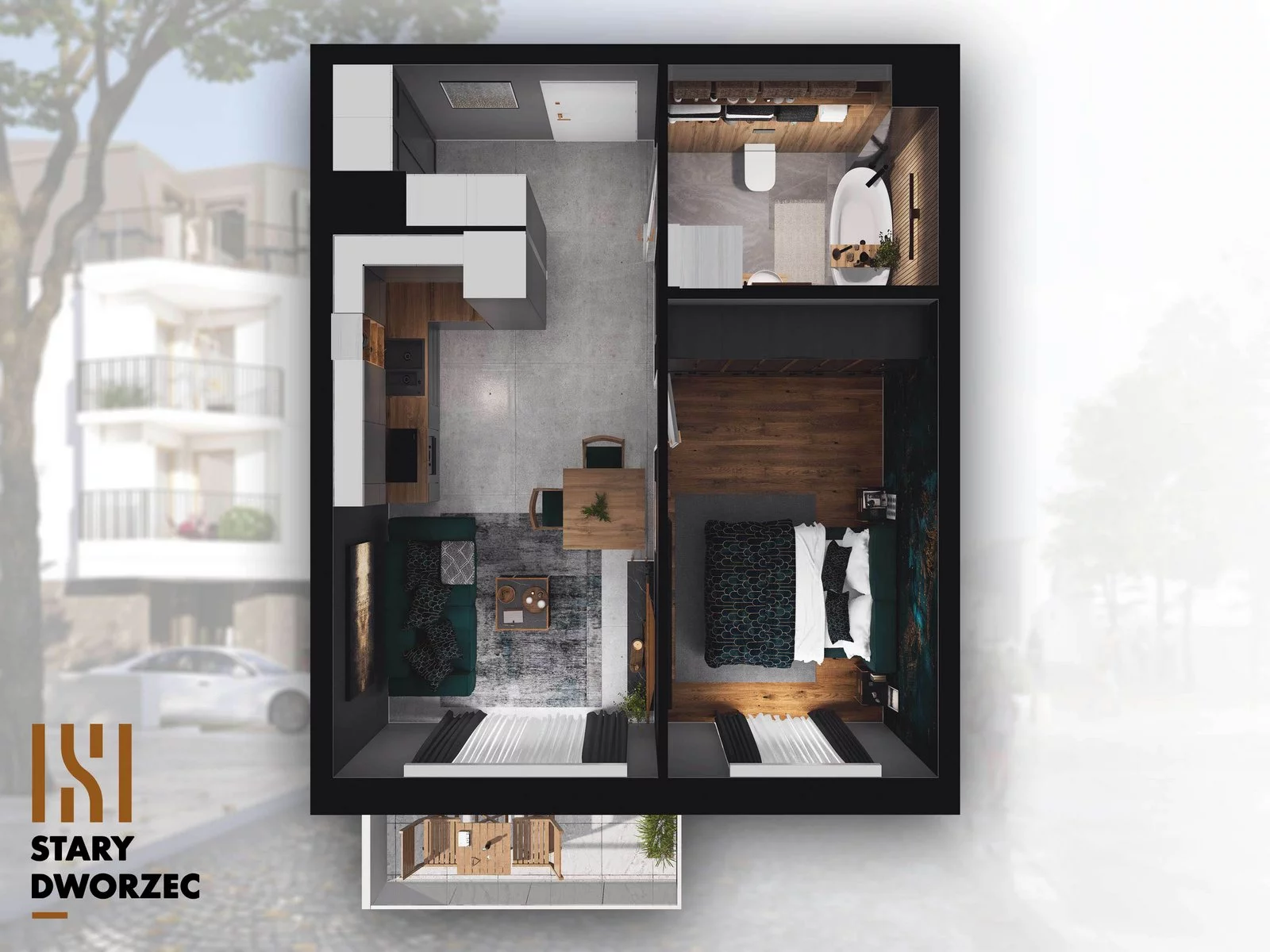 2 pokoje, apartament 37,52 m², piętro 2, oferta nr M 21A, Stary Dworzec, Kartuzy, ul. Dworcowa
