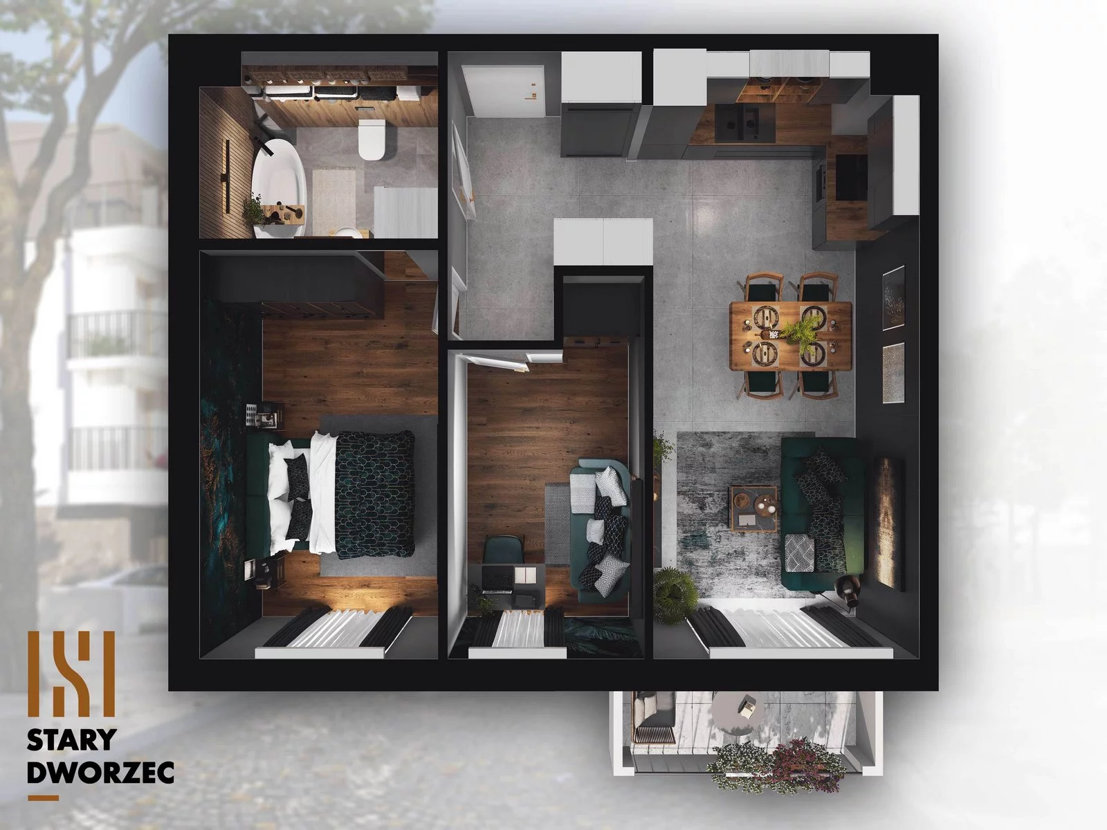 3 pokoje, mieszkanie 52,21 m², piętro 2, oferta nr M 22A, Stary Dworzec, Kartuzy, ul. Dworcowa