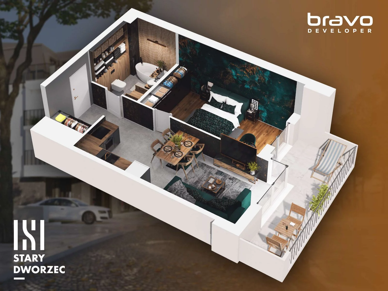 2 pokoje, apartament 42,64 m², piętro 1, oferta nr M 2A, Stary Dworzec, Kartuzy, ul. Dworcowa
