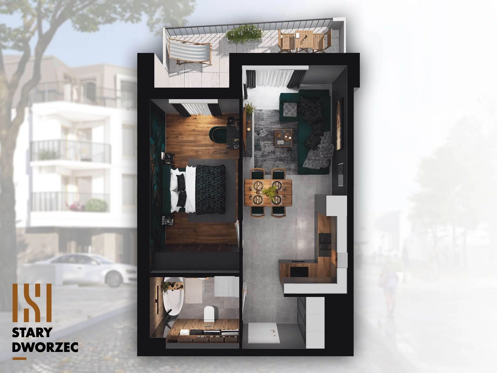 2 pokoje, apartament 42,64 m², piętro 1, oferta nr M 2A, Stary Dworzec, Kartuzy, ul. Dworcowa