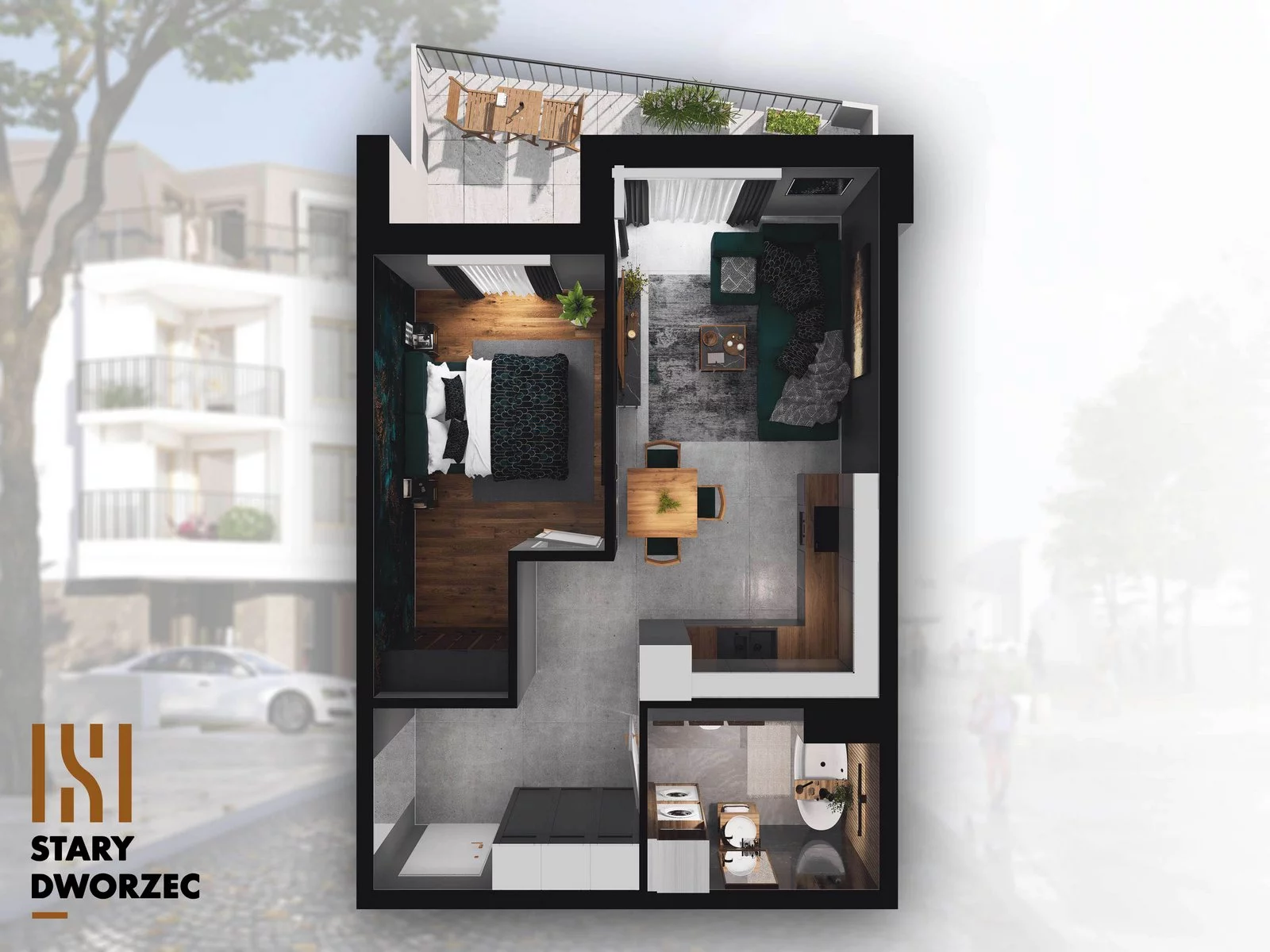 2 pokoje, apartament 43,44 m², piętro 1, oferta nr M 3A, Stary Dworzec, Kartuzy, ul. Dworcowa
