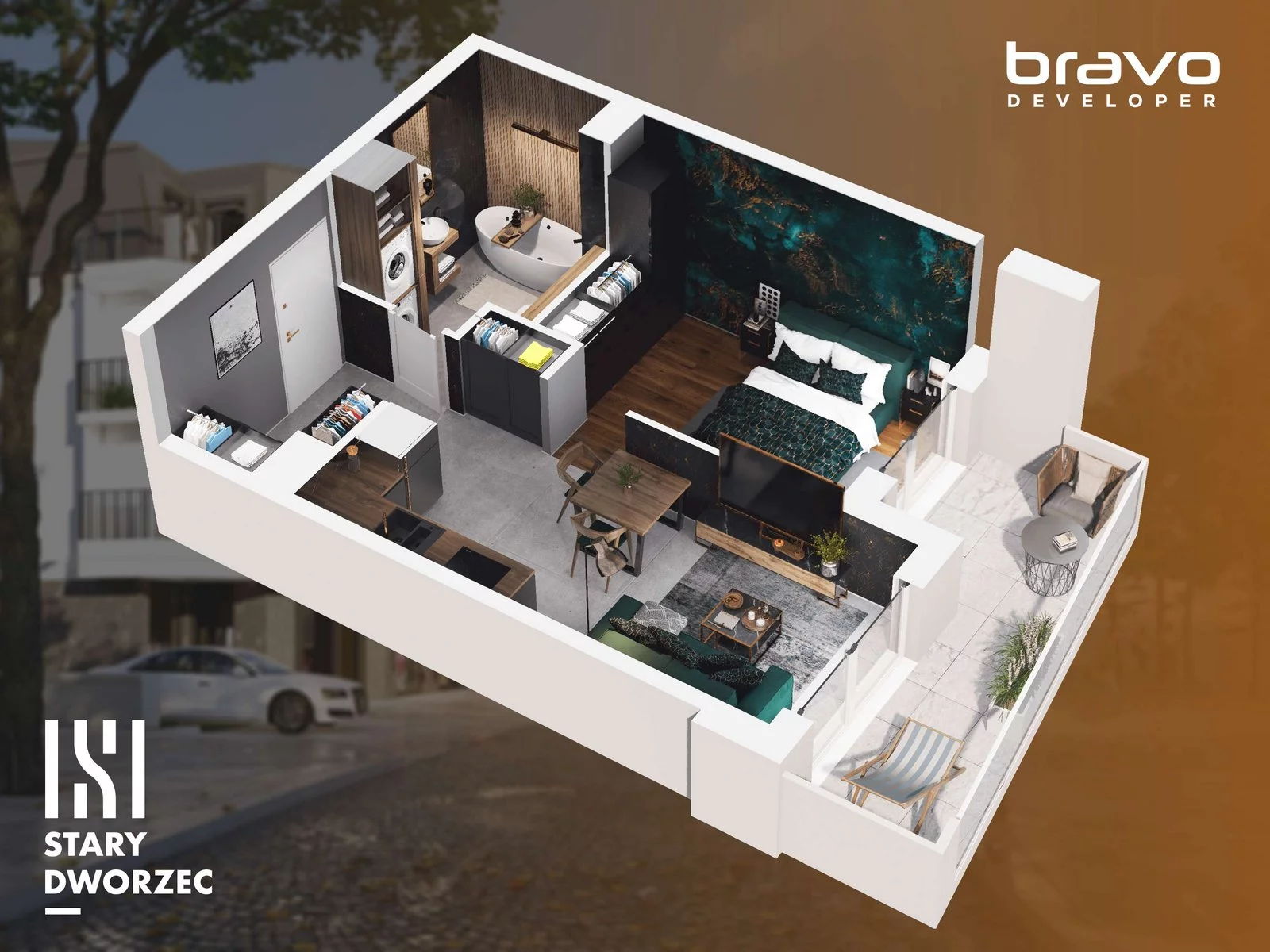 1 pokój, mieszkanie 35,40 m², piętro 3, oferta nr M 46A, Stary Dworzec, Kartuzy, ul. Dworcowa