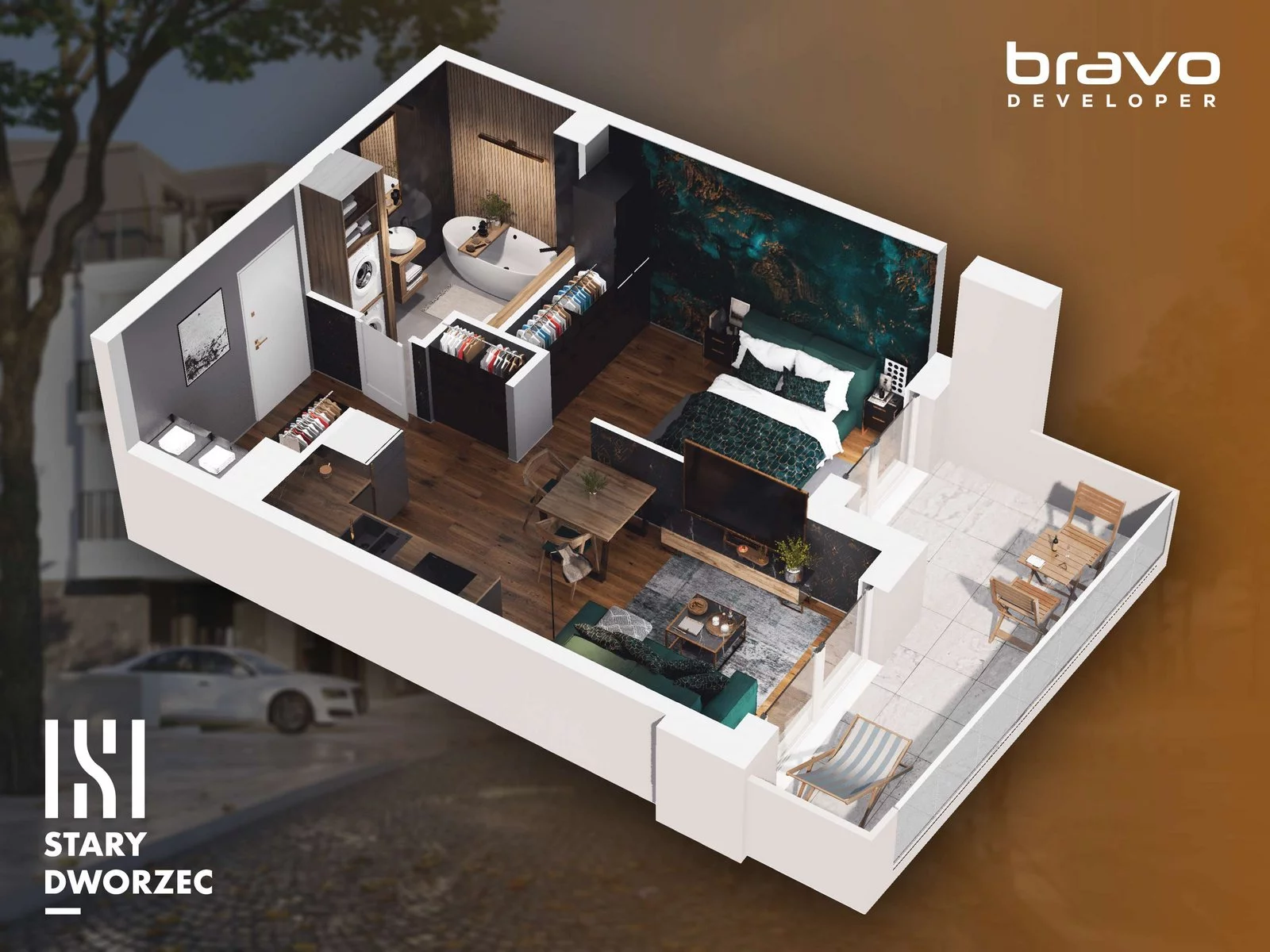 1 pokój, mieszkanie 35,45 m², piętro 3, oferta nr M 47A, Stary Dworzec, Kartuzy, ul. Dworcowa