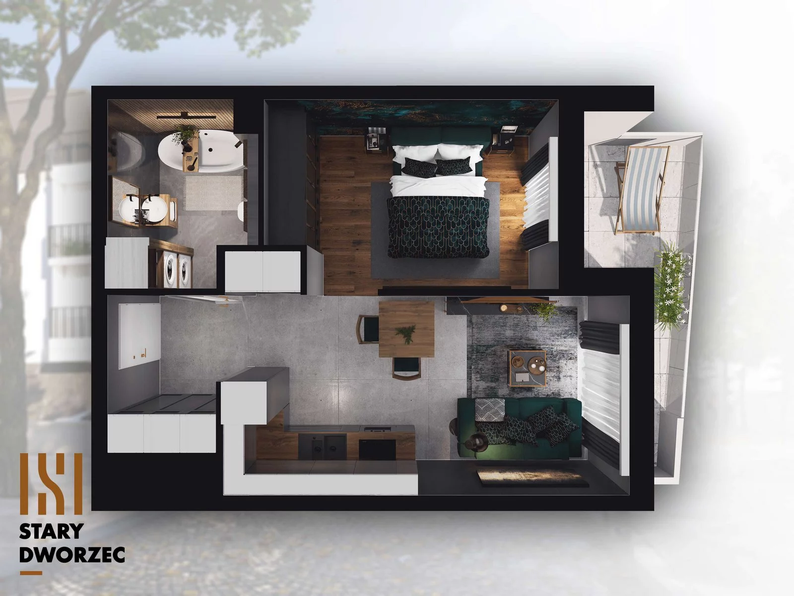 1 pokój, mieszkanie 34,84 m², piętro 3, oferta nr M 48A, Stary Dworzec, Kartuzy, ul. Dworcowa