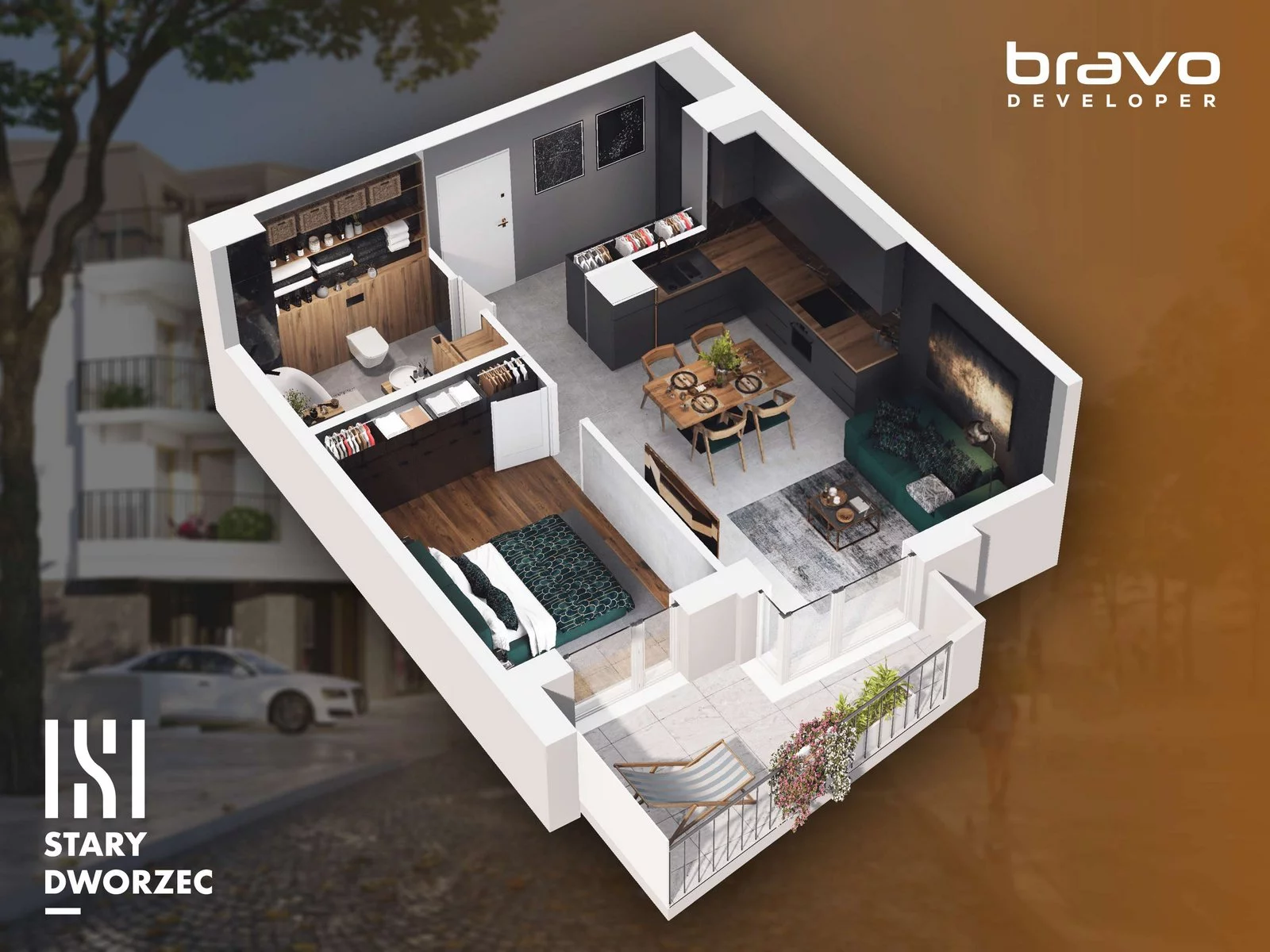 2 pokoje, mieszkanie 43,39 m², piętro 1, oferta nr M 49B, Stary Dworzec, Kartuzy, ul. Dworcowa