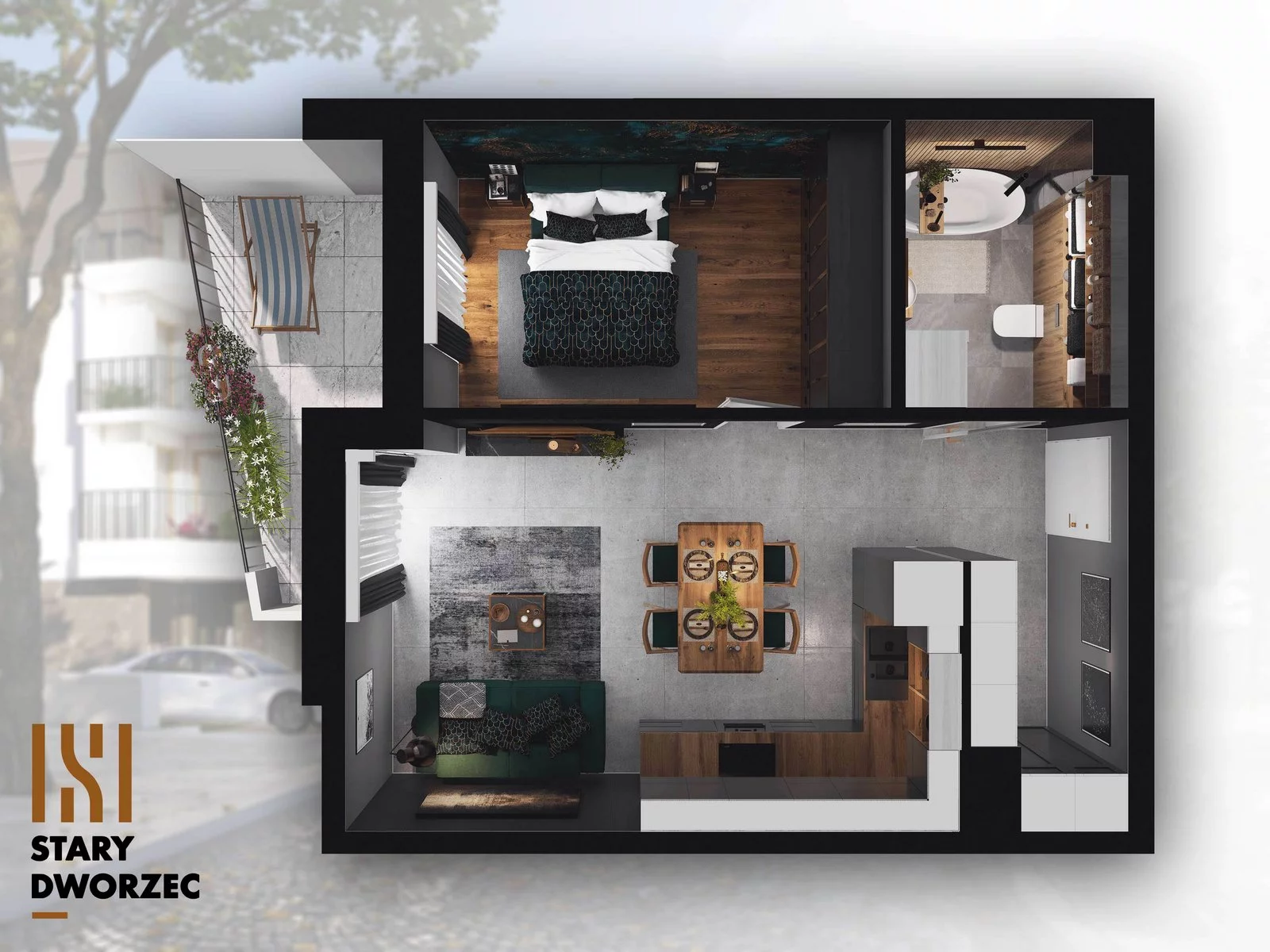 2 pokoje, mieszkanie 43,39 m², piętro 1, oferta nr M 49B, Stary Dworzec, Kartuzy, ul. Dworcowa