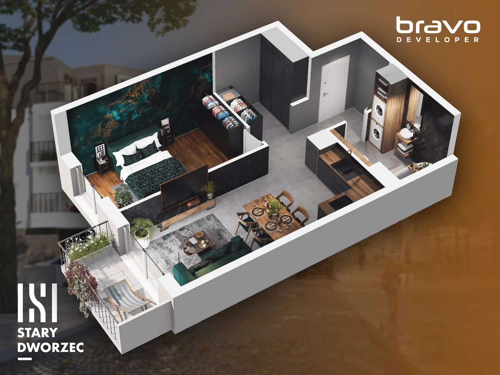 2 pokoje, mieszkanie 44,57 m², piętro 1, oferta nr M 4A, Stary Dworzec, Kartuzy, ul. Dworcowa