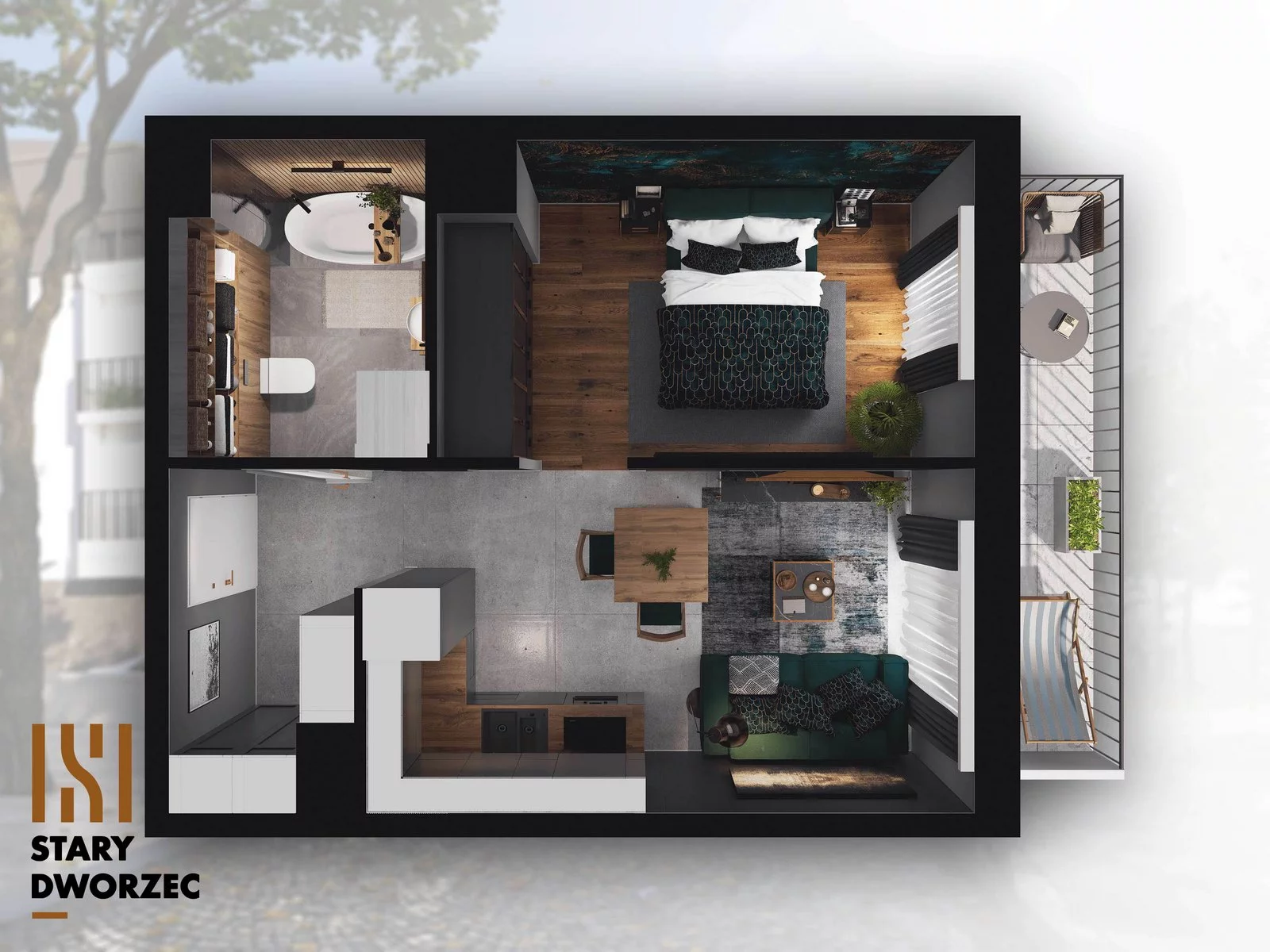 1 pokój, mieszkanie 34,56 m², piętro 1, oferta nr M 52B, Stary Dworzec, Kartuzy, ul. Dworcowa