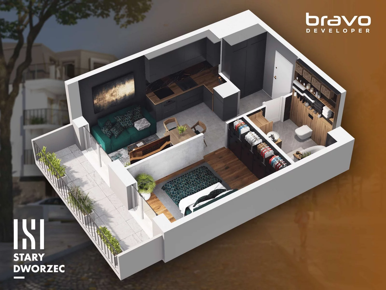 1 pokój, mieszkanie 34,35 m², piętro 1, oferta nr M 53B, Stary Dworzec, Kartuzy, ul. Dworcowa