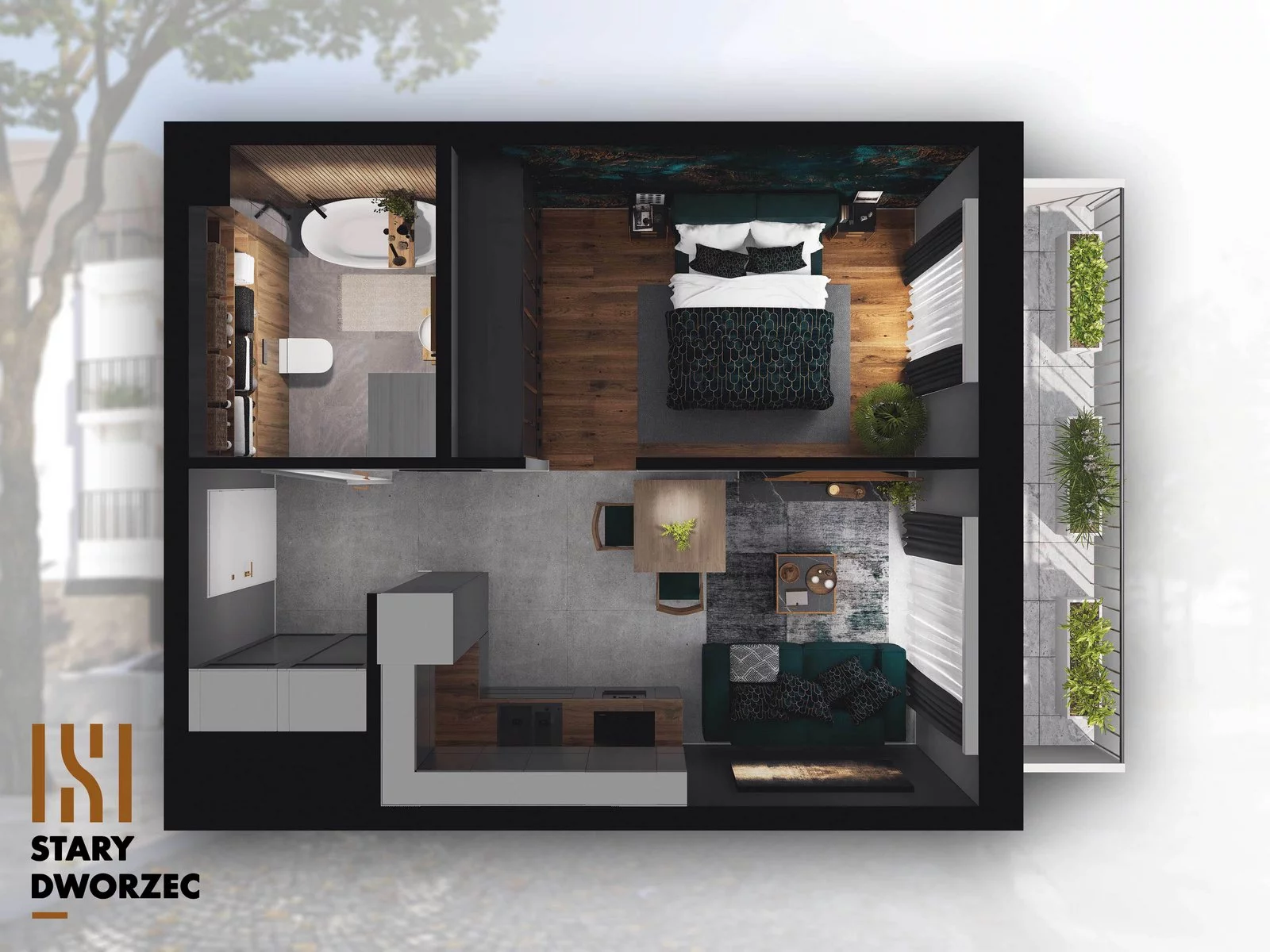 1 pokój, mieszkanie 34,35 m², piętro 1, oferta nr M 53B, Stary Dworzec, Kartuzy, ul. Dworcowa