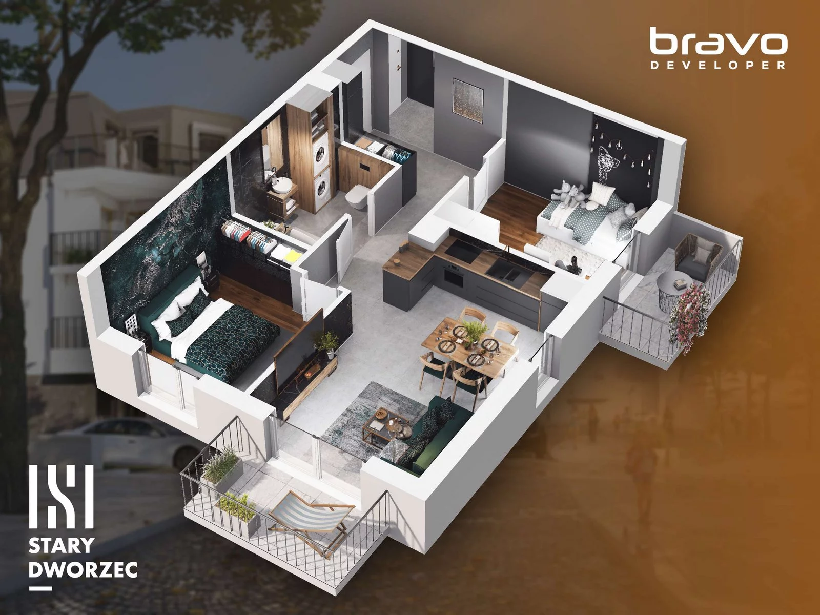3 pokoje, apartament 54,03 m², piętro 1, oferta nr M 54B, Stary Dworzec, Kartuzy, ul. Dworcowa