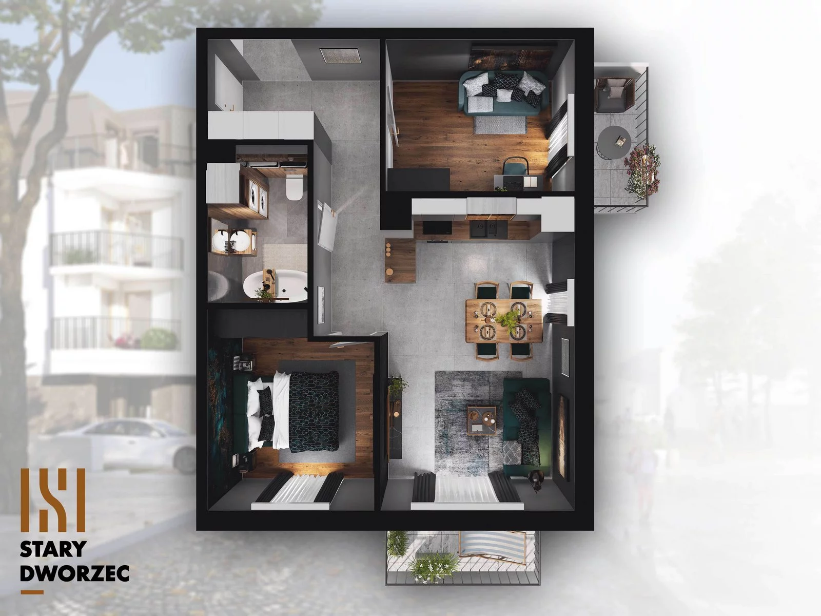3 pokoje, apartament 54,03 m², piętro 1, oferta nr M 54B, Stary Dworzec, Kartuzy, ul. Dworcowa