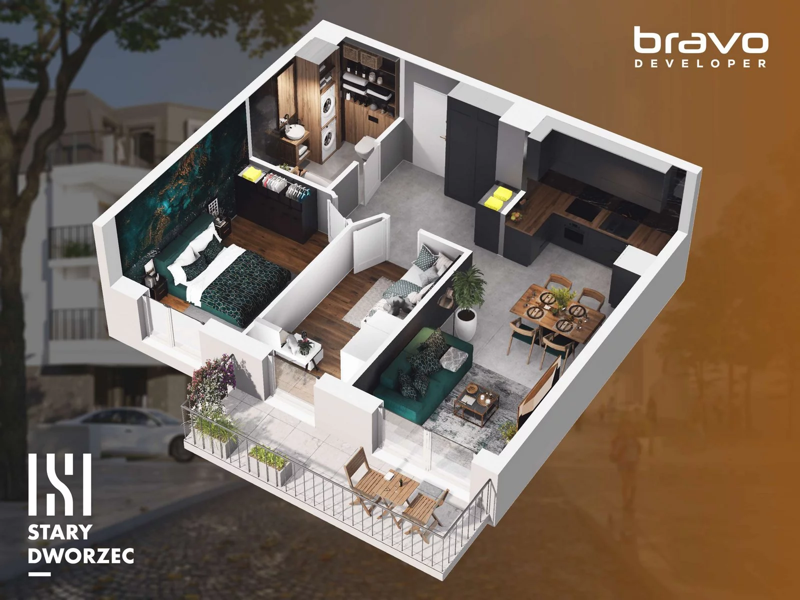 3 pokoje, mieszkanie 52,71 m², piętro 1, oferta nr M 55B, Stary Dworzec, Kartuzy, ul. Dworcowa