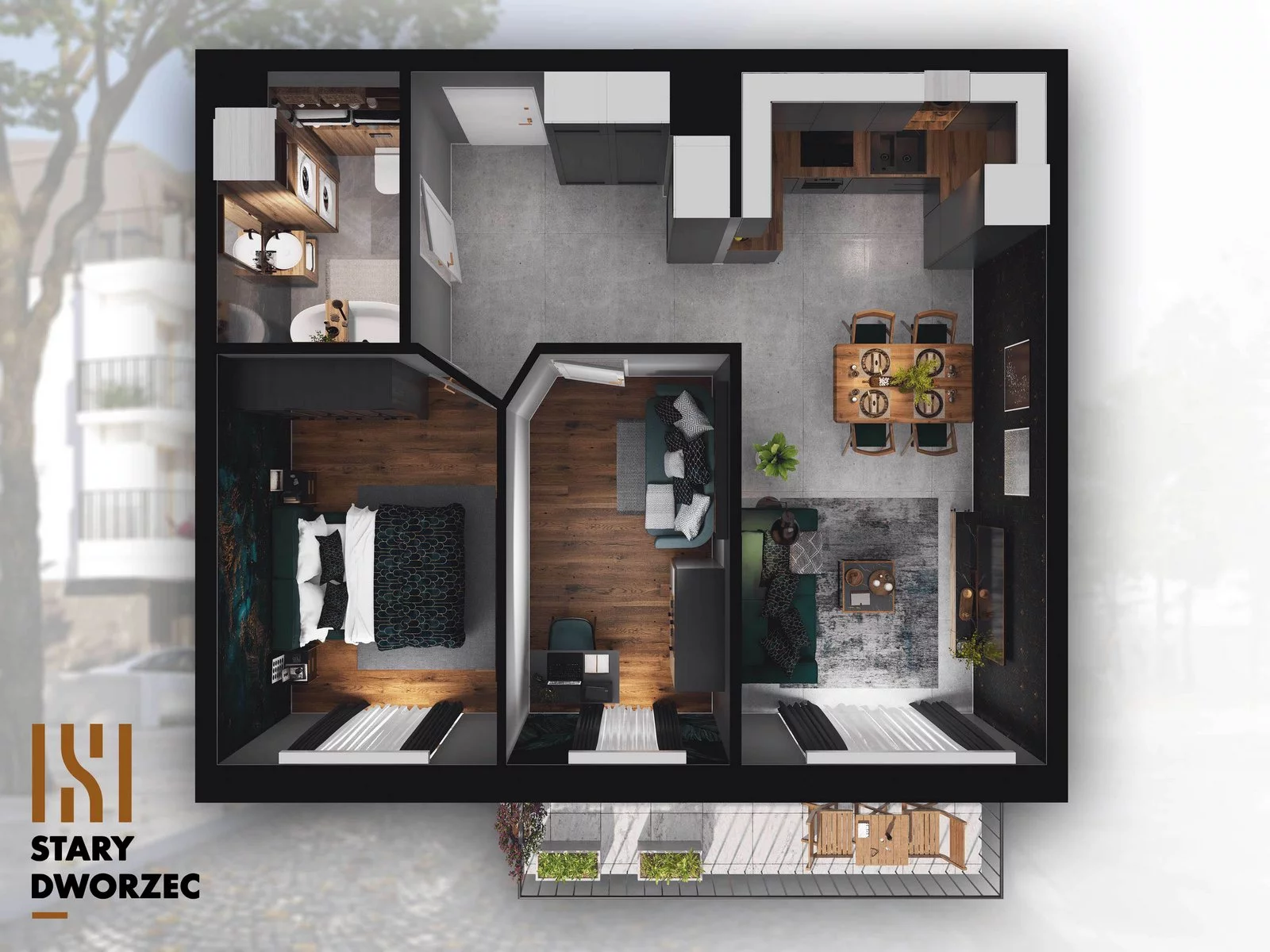 3 pokoje, mieszkanie 52,71 m², piętro 1, oferta nr M 55B, Stary Dworzec, Kartuzy, ul. Dworcowa