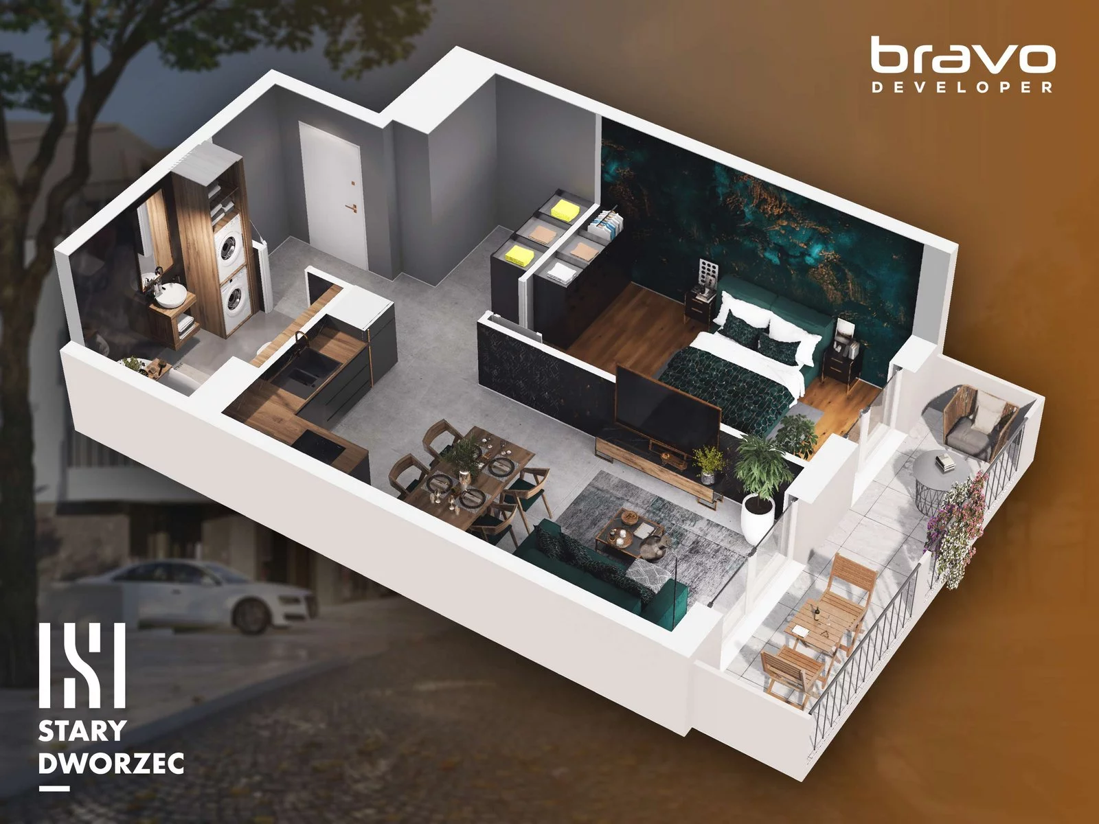 2 pokoje, mieszkanie 43,80 m², piętro 1, oferta nr M 57B, Stary Dworzec, Kartuzy, ul. Dworcowa