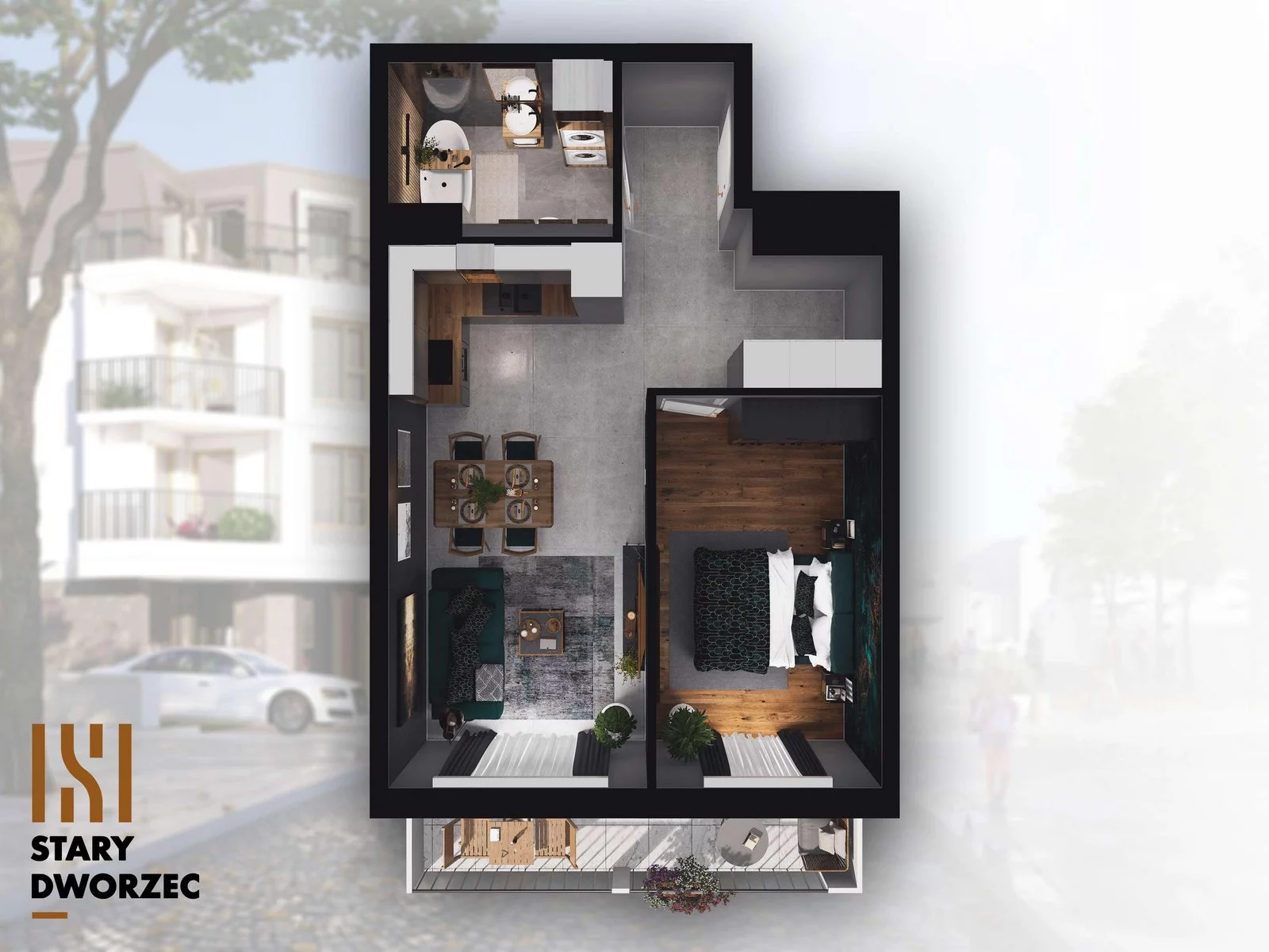 2 pokoje, mieszkanie 43,80 m², piętro 1, oferta nr M 57B, Stary Dworzec, Kartuzy, ul. Dworcowa