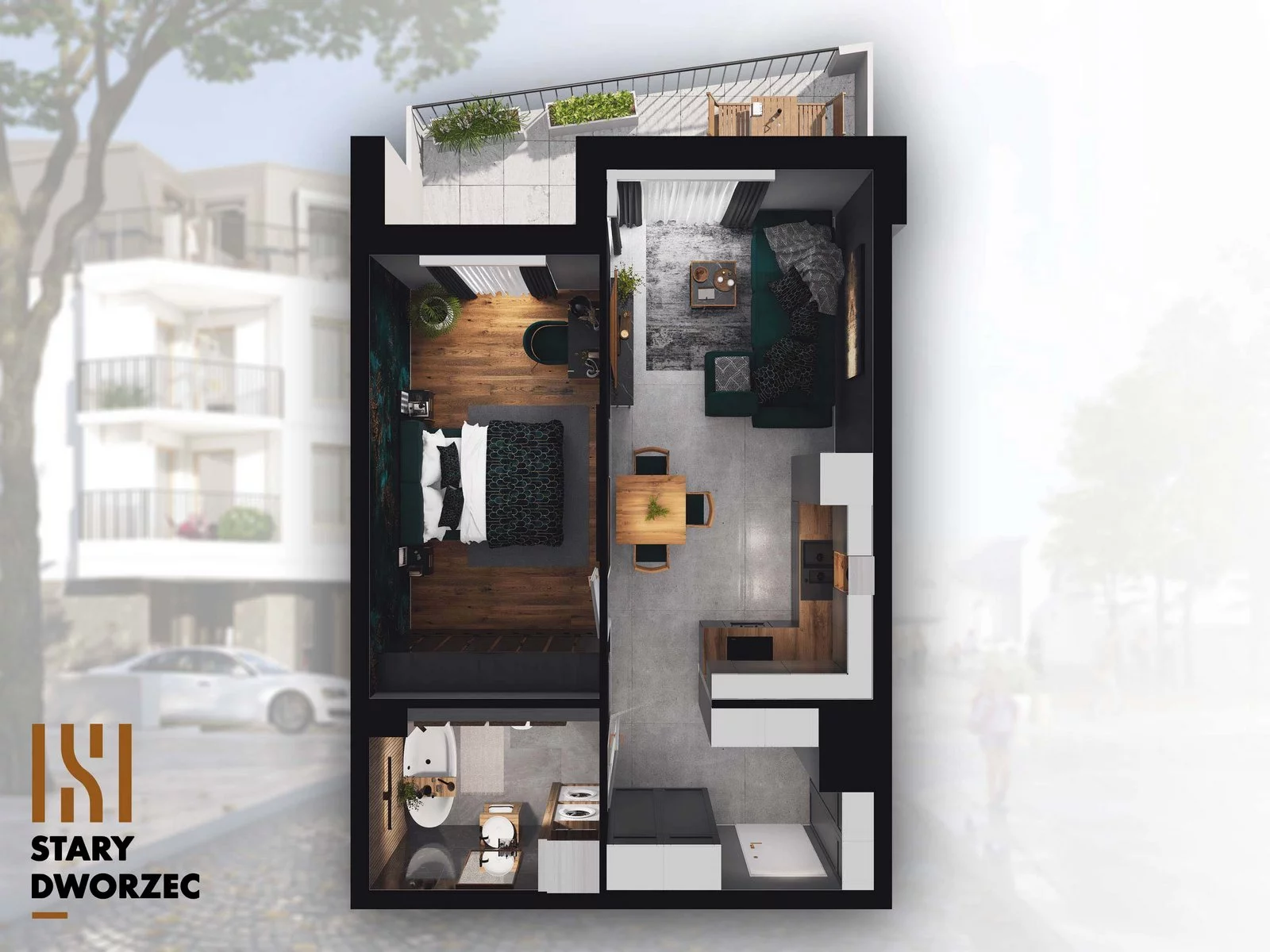 2 pokoje, mieszkanie 43,11 m², piętro 1, oferta nr M 58B, Stary Dworzec, Kartuzy, ul. Dworcowa