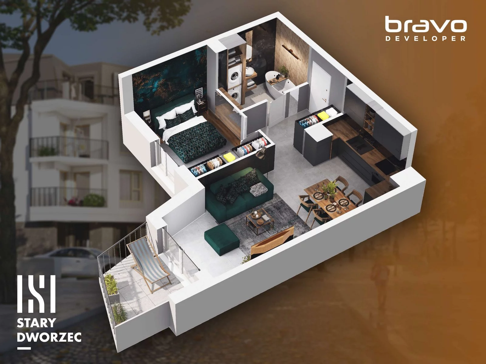 2 pokoje, mieszkanie 44,12 m², piętro 1, oferta nr M 59B, Stary Dworzec, Kartuzy, ul. Dworcowa