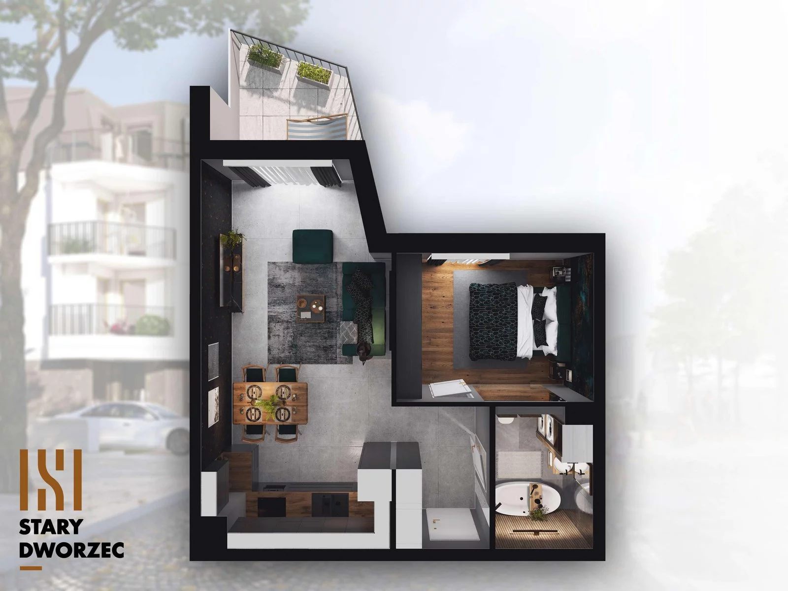 2 pokoje, mieszkanie 44,12 m², piętro 1, oferta nr M 59B, Stary Dworzec, Kartuzy, ul. Dworcowa