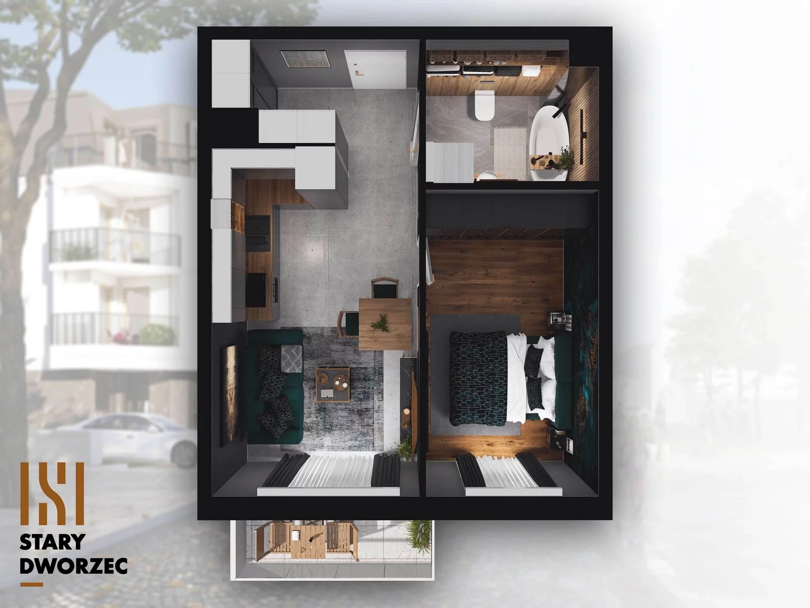 2 pokoje, mieszkanie 37,38 m², piętro 1, oferta nr M 5A, Stary Dworzec, Kartuzy, ul. Dworcowa