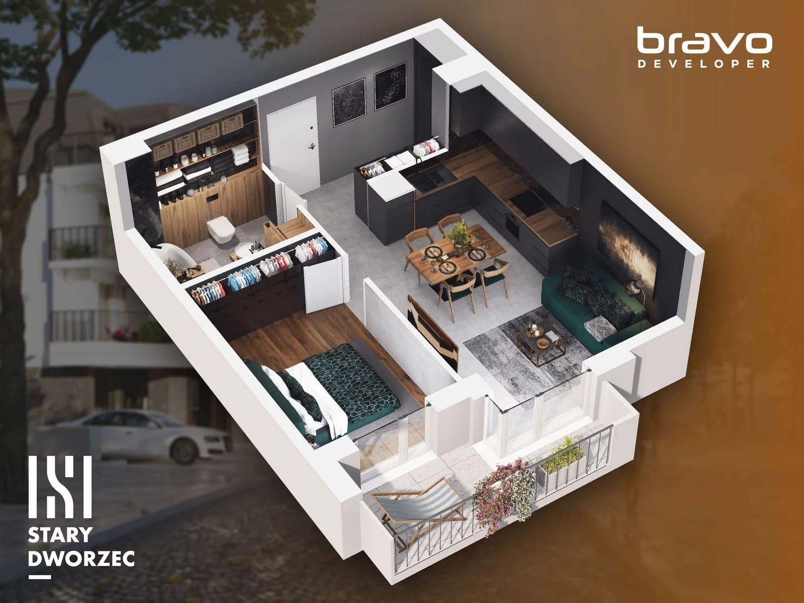 2 pokoje, mieszkanie 43,57 m², piętro 2, oferta nr M 60B, Stary Dworzec, Kartuzy, ul. Dworcowa