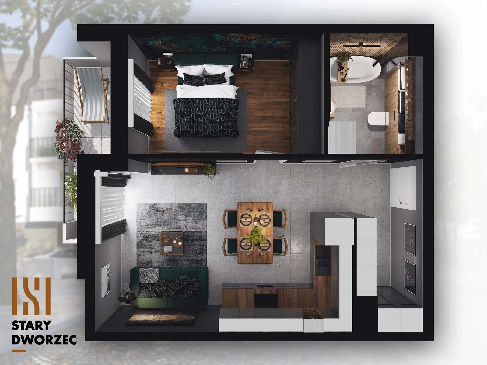 2 pokoje, mieszkanie 43,57 m², piętro 2, oferta nr M 60B, Stary Dworzec, Kartuzy, ul. Dworcowa