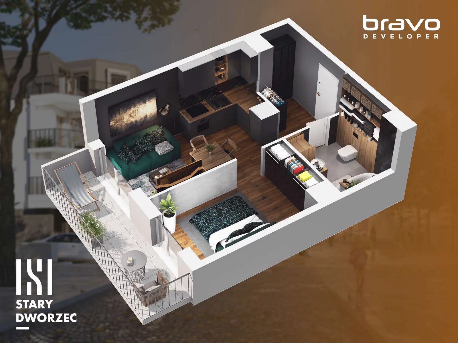 1 pokój, mieszkanie 34,68 m², piętro 2, oferta nr M 63B, Stary Dworzec, Kartuzy, ul. Dworcowa