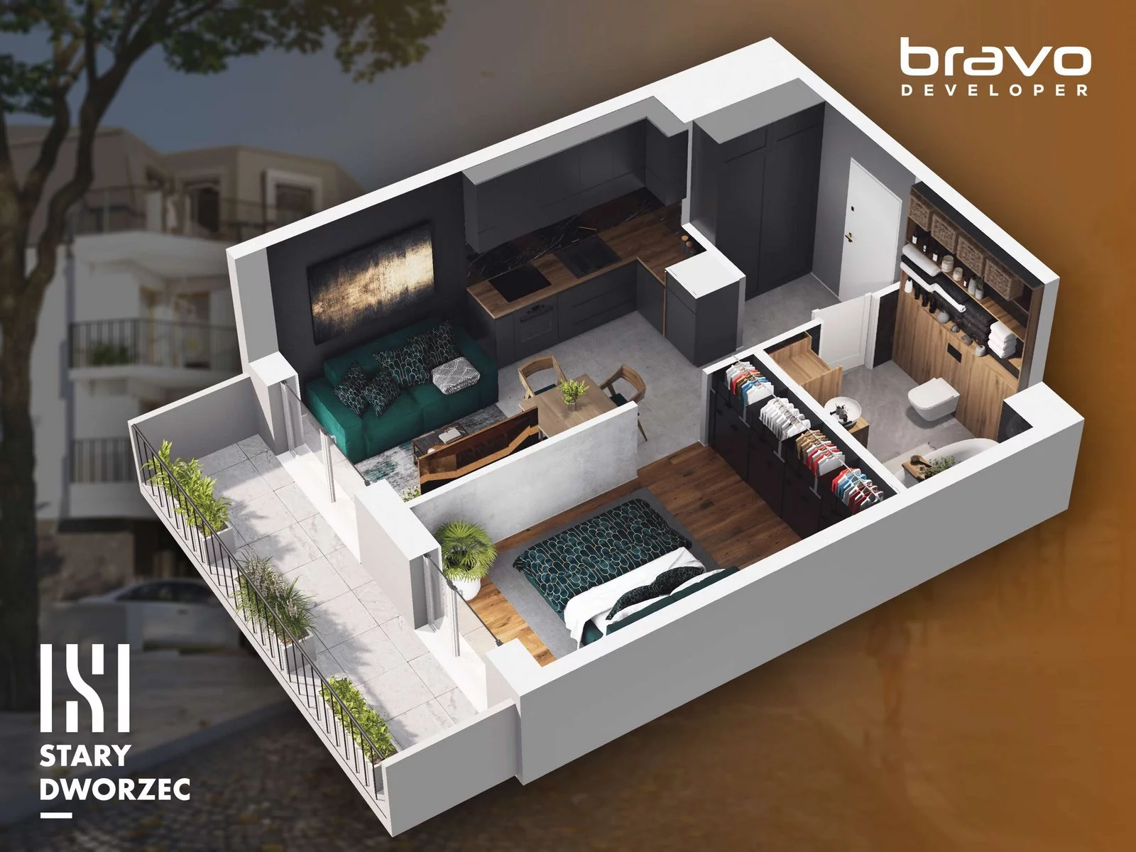 1 pokój, mieszkanie 34,48 m², piętro 2, oferta nr M 64B, Stary Dworzec, Kartuzy, ul. Dworcowa