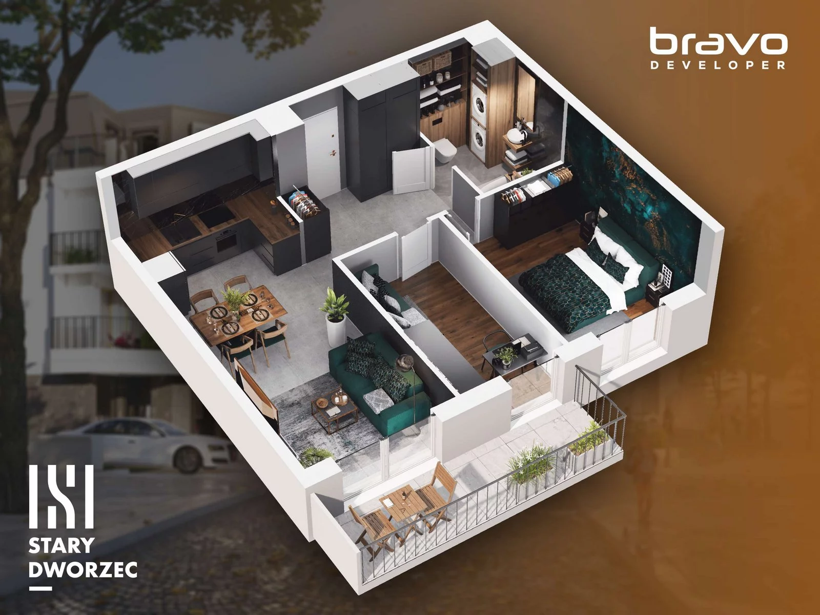 3 pokoje, mieszkanie 53,25 m², piętro 2, oferta nr M 67B, Stary Dworzec, Kartuzy, ul. Dworcowa