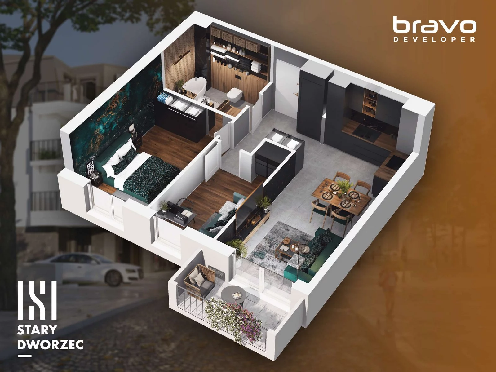 3 pokoje, apartament 52,14 m², piętro 1, oferta nr M 6A, Stary Dworzec, Kartuzy, ul. Dworcowa