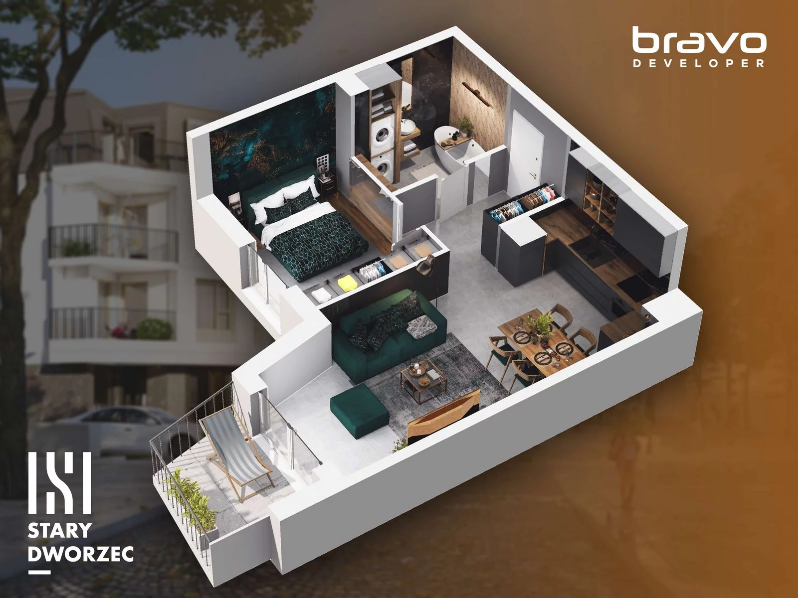 2 pokoje, apartament 44,12 m², piętro 2, oferta nr M 70B, Stary Dworzec, Kartuzy, ul. Dworcowa