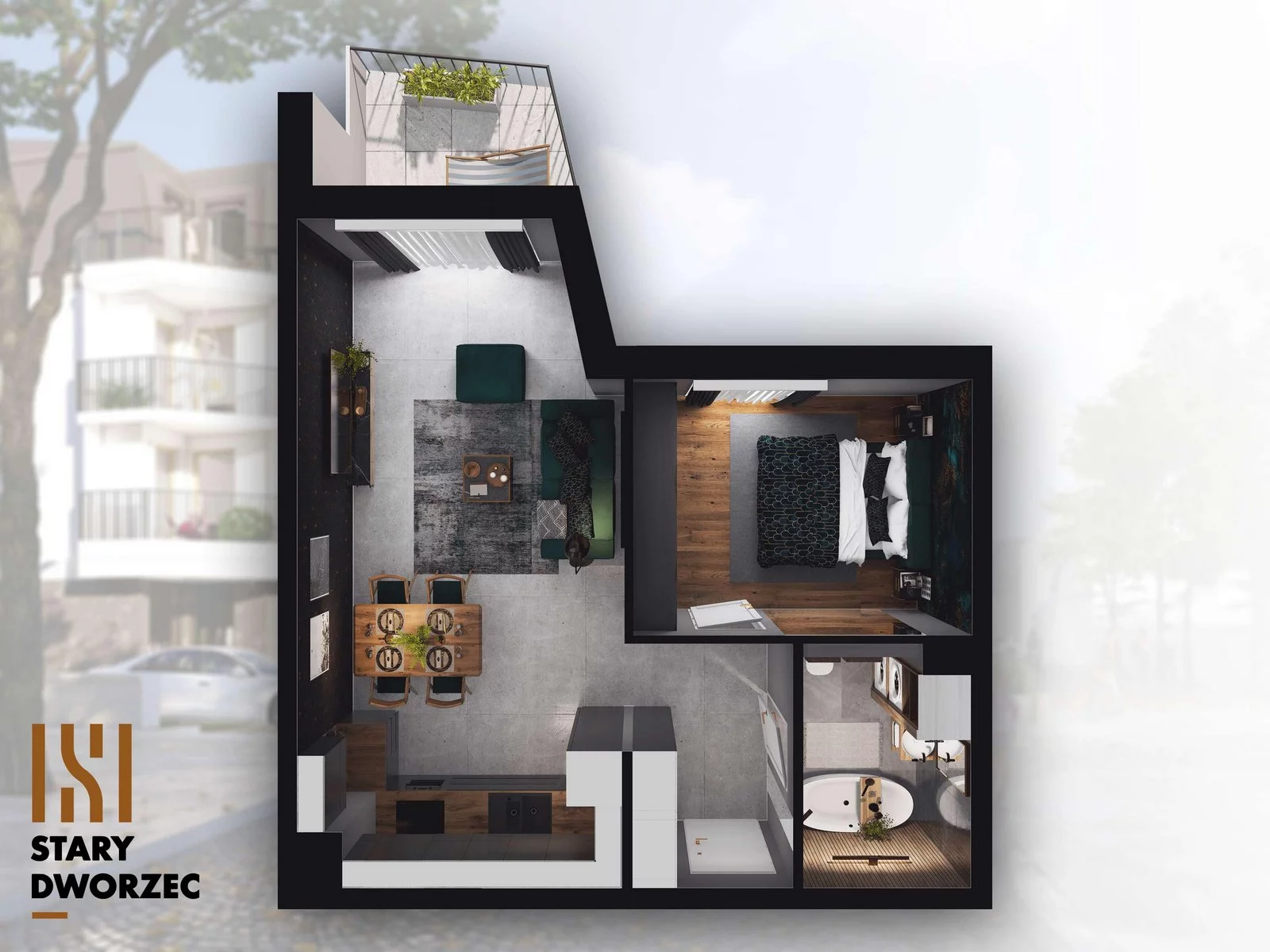 2 pokoje, apartament 44,12 m², piętro 2, oferta nr M 70B, Stary Dworzec, Kartuzy, ul. Dworcowa