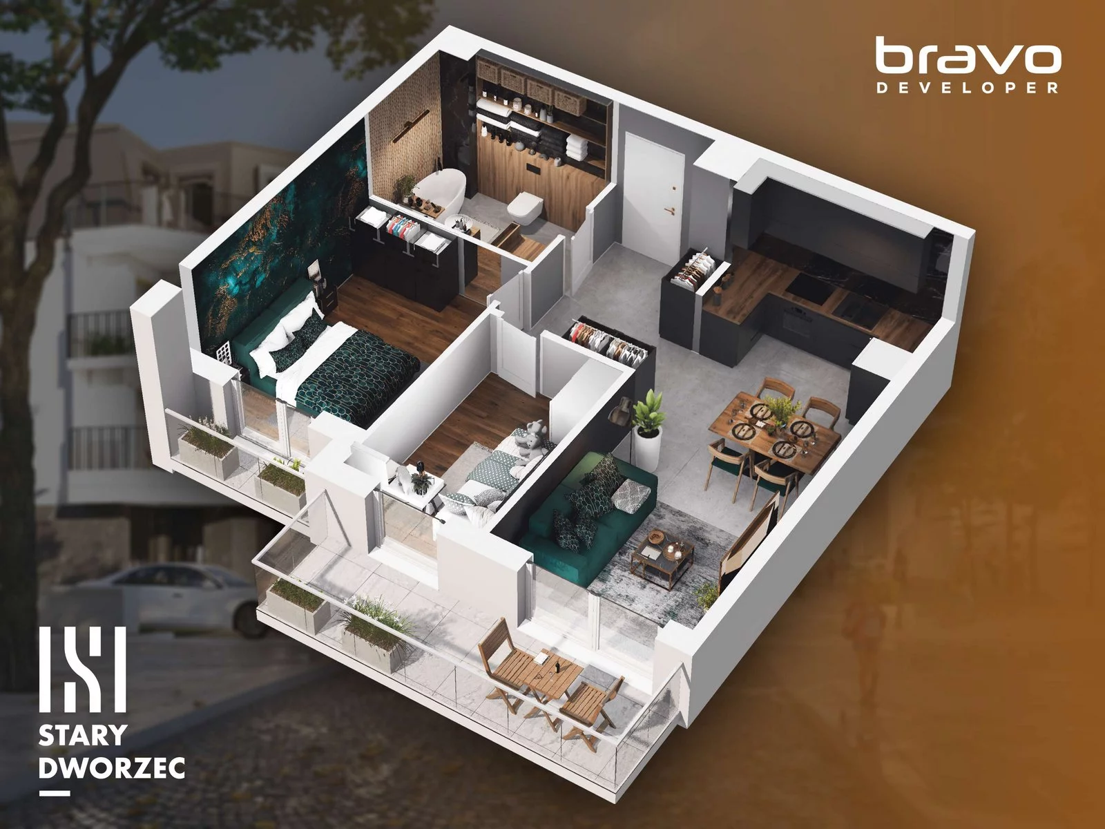 3 pokoje, mieszkanie 50,89 m², piętro 3, oferta nr M 77B, Stary Dworzec, Kartuzy, ul. Dworcowa
