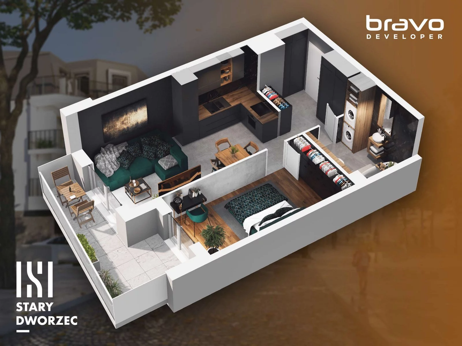 2 pokoje, mieszkanie 42,57 m², piętro 3, oferta nr M 80B, Stary Dworzec, Kartuzy, ul. Dworcowa